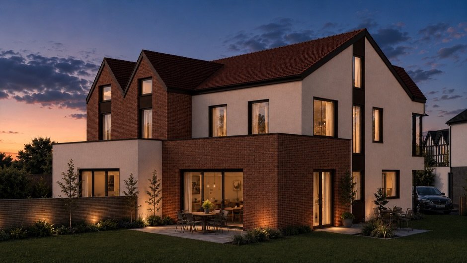 CGI render of two luxury semi-detached new-build homes in Wembley, designed by Salstan Architecture